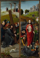 Christ Carrying the Cross, with the Crucifixion, The Resurrection, with the Pilgrims, ca. 1510