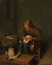 Boy Fleaing a Dog