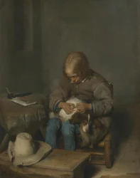 A Boy Picking Fleas off a Dog