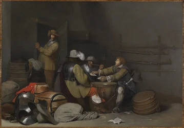 Guardroom Interior with Soldiers Smoking and Playing Cards