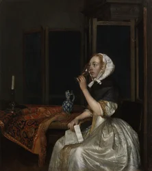 Young Woman with a Glass of Wine, Holding a Letter in Her Hand