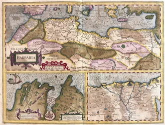 North Africa with siege of Tunis and Nile delta (engraving)