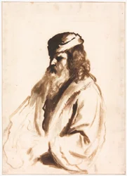 A Bearded Figure Wearing a Turban and Fur Coat, Half Length, Turned to the Right