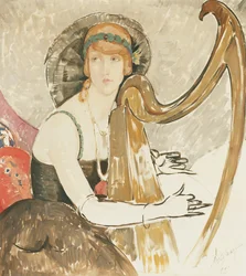A Lady Playing a Harp