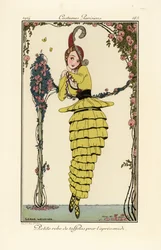 Woman in Yellow Taffeta Afternoon Dress