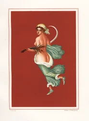 Allegorical Wall Painting of Summer from the East of the Atrium of Regio IX.V.11. She Carries a Sickle and Wheat. Chromolithograph by Victor Steeger after an Illustration by Geremia Discanno from Emile Presuhn (1844-1878) The Most Beautiful Paintings of Po