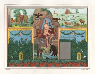 Wall painting of Orpheus with lyre from the viridarium (garden) of the House of Vesonius Primus, a fuller