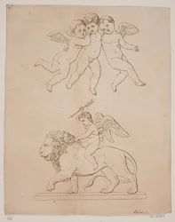 Plate with Three Cupids and Below Cupid on a Lion