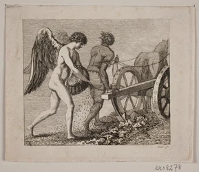 Winged Genius Following a Plowman