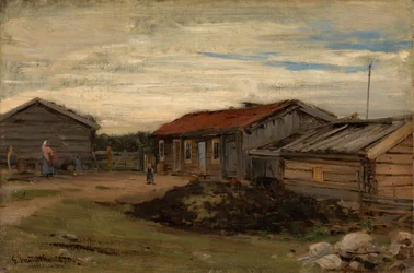 A Farmyard with Grey Outbuildings