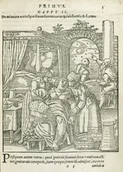 A Woman in Labour, Illustration from Chapter 2, Book 1 of On the Conception and Growth of Man by Rueff, 1587