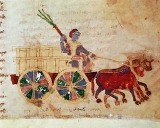 A peasant on a miniature cart from the manuscript 