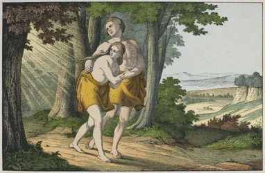 Adam and Eve expelled from paradise, illustration from L