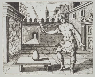 Alchemical Allegory: The Philosophers Egg, from Srutinium Chymicum by Michael Majer, illustrated in a history of magic published late 19th century