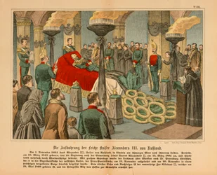 Alexander III of Russia Lying in State on 1 November 1894, Pictorial Broadsheet Published by C. Burckhardt, Weissenburg, 1894