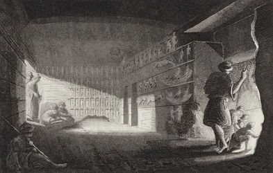 Ancient Egyptian rock cut chapel, Gebel el-Silsila (engraving)