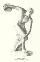 Ancient Greek statue of a discus thrower making a throw