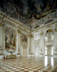 Baroque art: view of the Grand Salon. 17th century Palace Nymphenburg, Munich, Germany