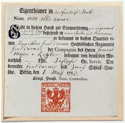 Billeting voucher, 1759
