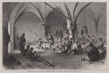 Captured Garibaldians and French franc-tireurs in the town hall of Dijon, France, Franco-Prussian war, mid-December 1870