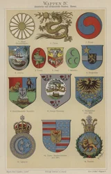 Coats of arms of Hawaii and countries of Asia and Africa
