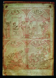 Weaver, Shoemaker, Fishermen and Hunter, from Renner Musterbuch, c.1208-18