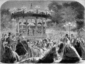 Concert at the Champs-Elysées Music Kiosk, German Engraving c. 1861