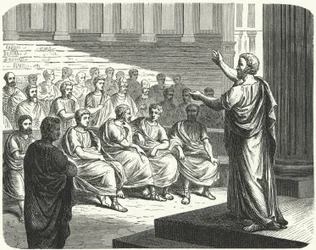 Demosthenes speaking against Philip II of Macedon