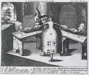 Distillation of Nitric Acid (Aqua Fortis or Parting Acid) in an Iron Man with Two Noses