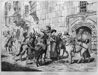 Donkey drivers and tourists, from LEgypte by Georg Moritz Ebers, 1881