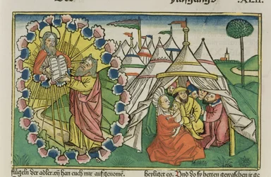 Exodus 20:1-5 Moses receiving the Ten Commandments, from the Nuremberg Bible