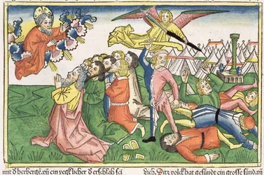 Exodus 32:15-23 Moses breaking the stone tablets, from the Nuremberg Bible