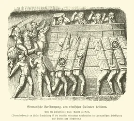 Germanic fortification under attack by Roman soldiers