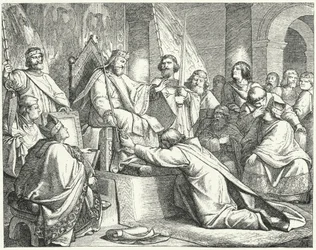 Henry the Lion, Duke of Saxony, submitting to Frederick Barbarossa at Erfurt