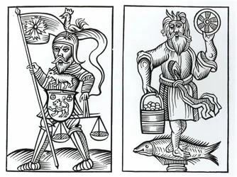 Hermensul or Irmensul (left) and Crodon (right) Idols of the Ancient Saxons, after a Woodcut in the Annales Circuli Westphaliae by Herman Stangefol, Published 1656