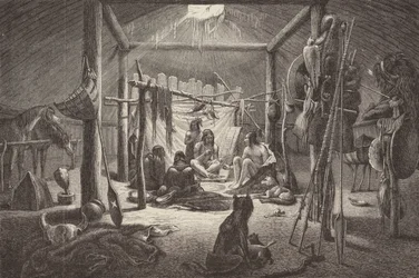 Hut of North American Indian chief (engraving)