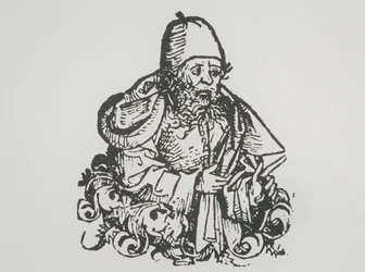 Ideal Portrait of Guido Bonatti, Copy of an Illustration from Liber Chronicarum by Hartmann Schedel, 1493, used in A History of Magic late 19th Century
