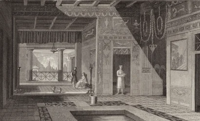 Interior of a Roman house in Pompeii (Illustration for Bilder-Atlas)