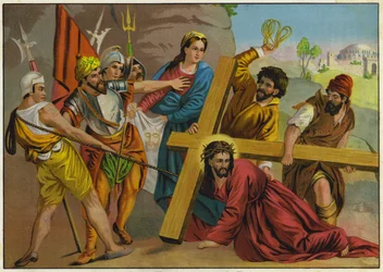 Jesus falling under the weight of his Cross on the way to his Crucifixion