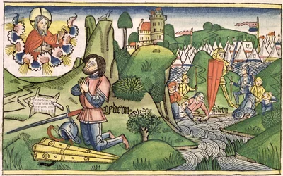 Judges 6:36 Gideon puts out the fleece, from the Nuremberg Bible