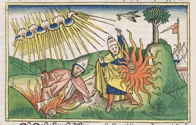 Leviticus 10:1-2 Nadab and Abihu offer unholy fire and die, from the Nuremberg Bible