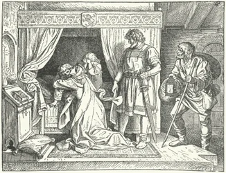 Margaret of Sicily, daughter of the Holy Roman Emperor Frederick II, leaving her sons after discovering the adultery of her husband, Albert the Degenerate, Margrave of Meissen
