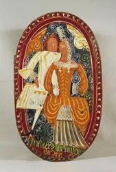 Marzipan box depicting a man and woman, c.1660
