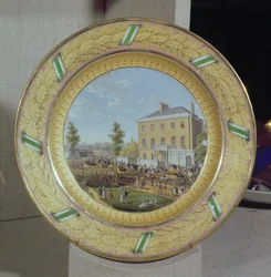 Meissen plate, decorated with a scene of Apsley House, c.1818