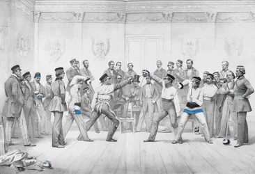 Mensuren or student members of the duelling society in Dresden in their blue, white and black uniform