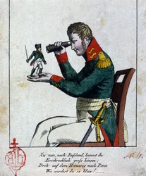 Napoleon I: the Russian campaign At home, in Russia, you came terribly big, but on your way back to Paris, as you were (become) small! (besides, it rhymes!!!) Kiss. German caricature of the 19th century