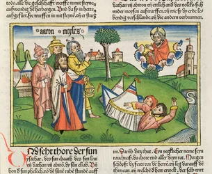 Numbers 16:32 The Earth swallows the rebels Dathan and Abiram, from the Nuremberg Bible