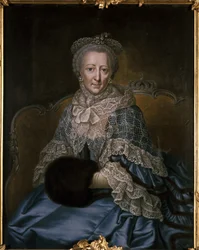 Old woman wearing a lace shawl and muff