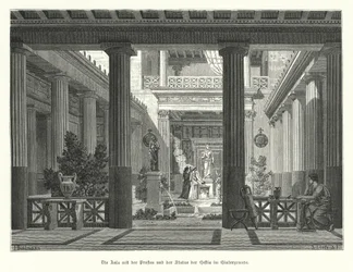 Open Court of an Ancient Greek House, with a Statue of the Goddess Hestia in the Background