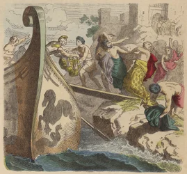 Pirates in Ancient Greece (Coloured Engraving)